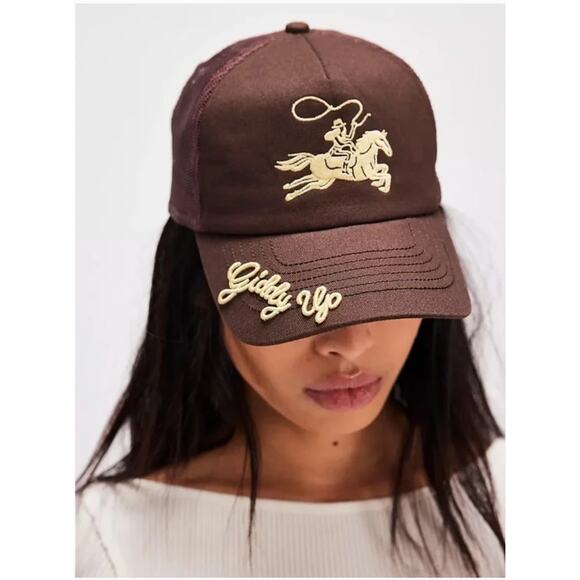 Free People Understated Leather Giddy Up Trucker Hat NEW